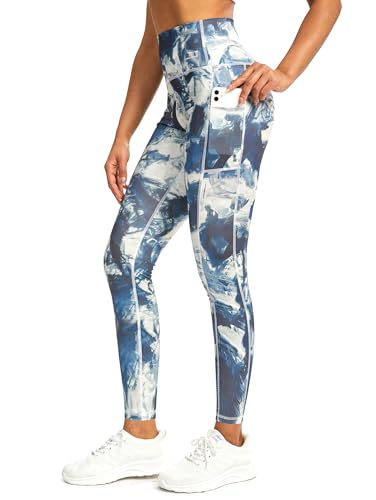 Tuspryt Sport Leggings Damen Lang,Blickdichte Printed Sporthose Damen Fitnesshose Laufhose Damen mit Taschen L von Tuspryt
