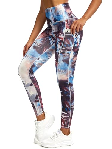 Tuspryt Sport Leggings Damen Lang, Blickdichte Printed Sporthose Fitnesshose Laufhose mit Taschen XL von Tuspryt