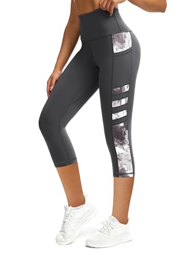 Tuspryt Sport Leggings Damen mit Taschen,Blickdichte High Waist Sporthose Damen 3/4 Fitnesshose Laufhose Capri Gym Leggins XXL von Tuspryt