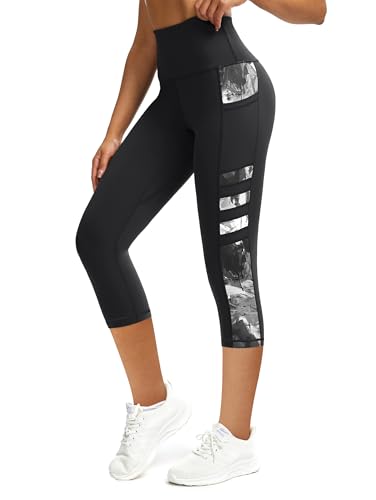 Tuspryt Sport Leggings Damen mit Taschen,Blickdichte High Waist Sporthose Damen 3/4 Fitnesshose Laufhose Capri Gym Leggins XXL von Tuspryt
