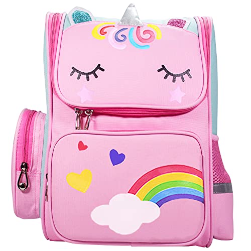 Tusundong Einhorn-Rucksack für Mädchen, Schultaschen für Mädchen, Kinder-Schultasche, niedliche Einhorn-Tasche, rosa Taschen für Mädchen, Kinder-Büchertasche für Grundschule, Kinderrucksäcke von Tusundong