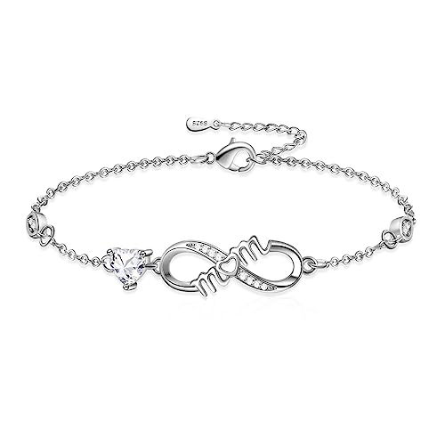 Tusuzik Armband Frauen Silber 925 Unendlichkeitszeichen Liebesherz Karabinerverschluss Einstellbar 17+5cm Zirkonia-Herz Schmuck Mama Geburtstag Weihnachten Geschenk Schatulle von Tusuzik
