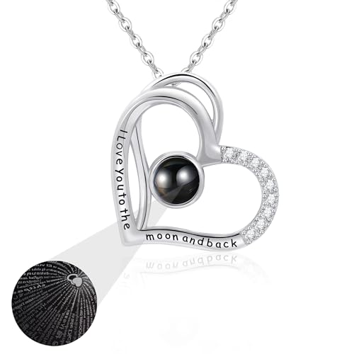 Tusuzik Geschenke für Freundin Frauen Halskette Damen Silber 925 Romantisches Geschenk für Sie Mama Projektion von Ich liebe dich in 100 Sprachen von Tusuzik