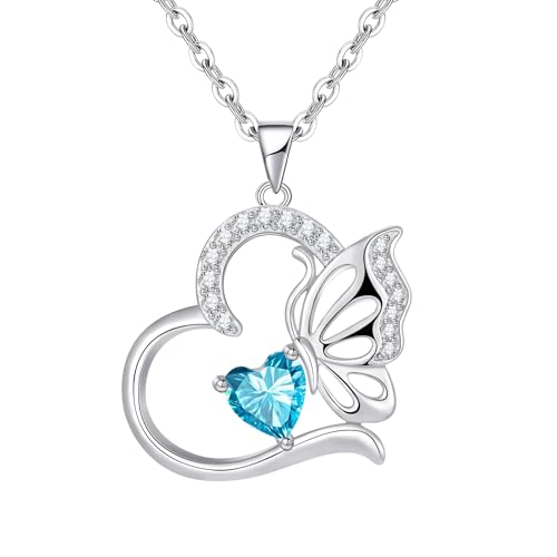 Tusuzik Halskette Damen Silber 925 Dezember Geburtsstein Anhänger Schmetterling Kette Herz Schmuck Geschenke für Mama Ihre Frau Freundin Jahrestag Geburtstag Muttertag Weihnachten Valentinstag von Tusuzik