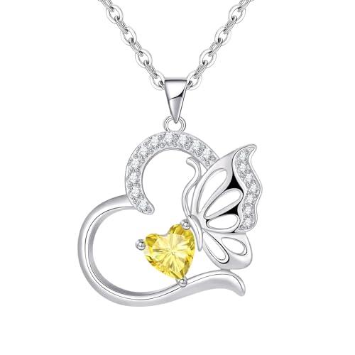 Tusuzik Halskette Damen Silber 925 November Geburtsstein Anhänger Schmetterling Kette Herz Schmuck Geschenke für Mama Ihre Frau Freundin Jahrestag Geburtstag Muttertag Weihnachten Valentinstag von Tusuzik