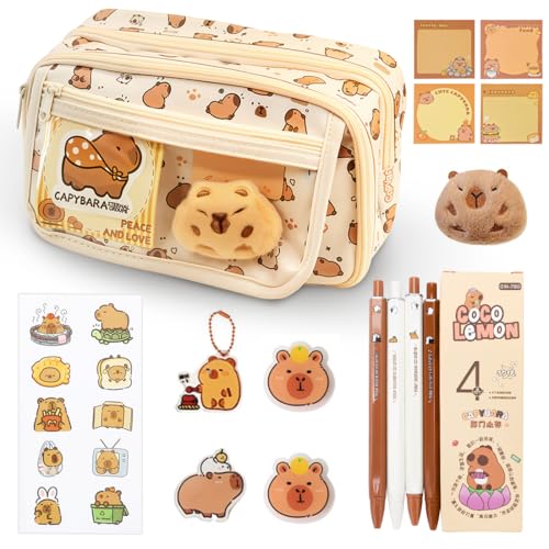 Tutamaz Federmäppchen Capybara Set,Capybara Schreibset Koffer,Cute Capybara Pencil Case mit Fächern,Capybara Bag, Niedliches Schreibwarenset für Büro, Schule, Studenten, Kinder von Tutamaz