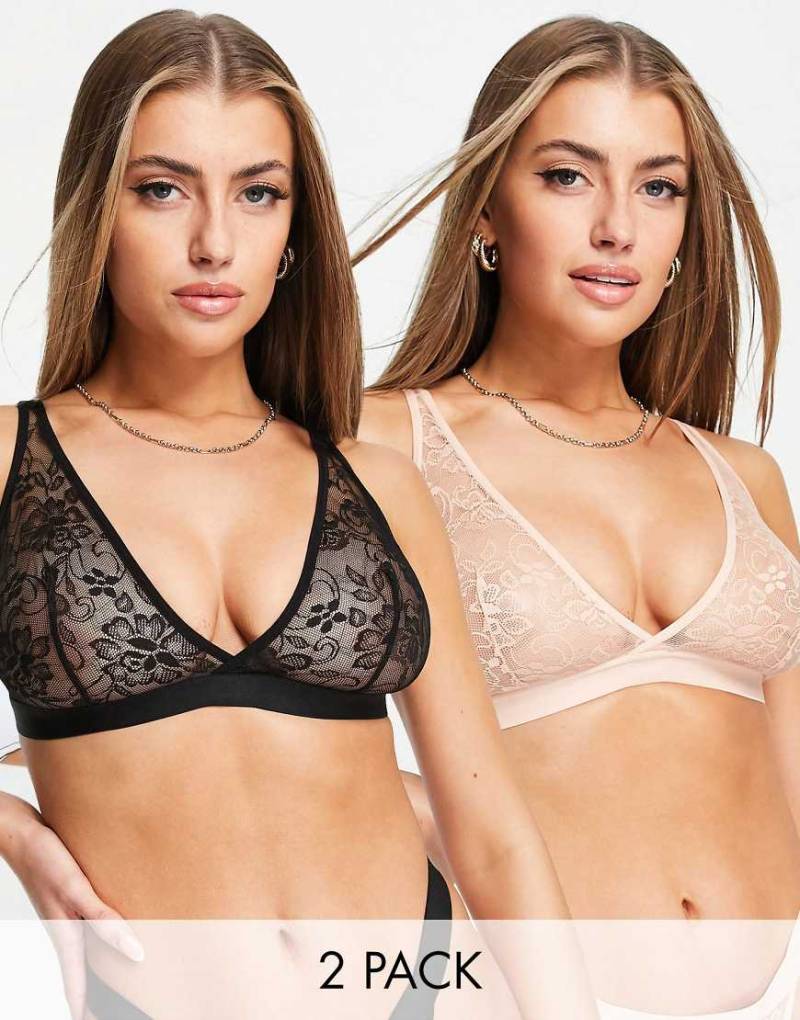 Tutti Rouge - Fuller Bust - 2er-Pack Triangle-Bralette aus Spitze in Schwarz und Rosa-Bunt von Tutti Rouge