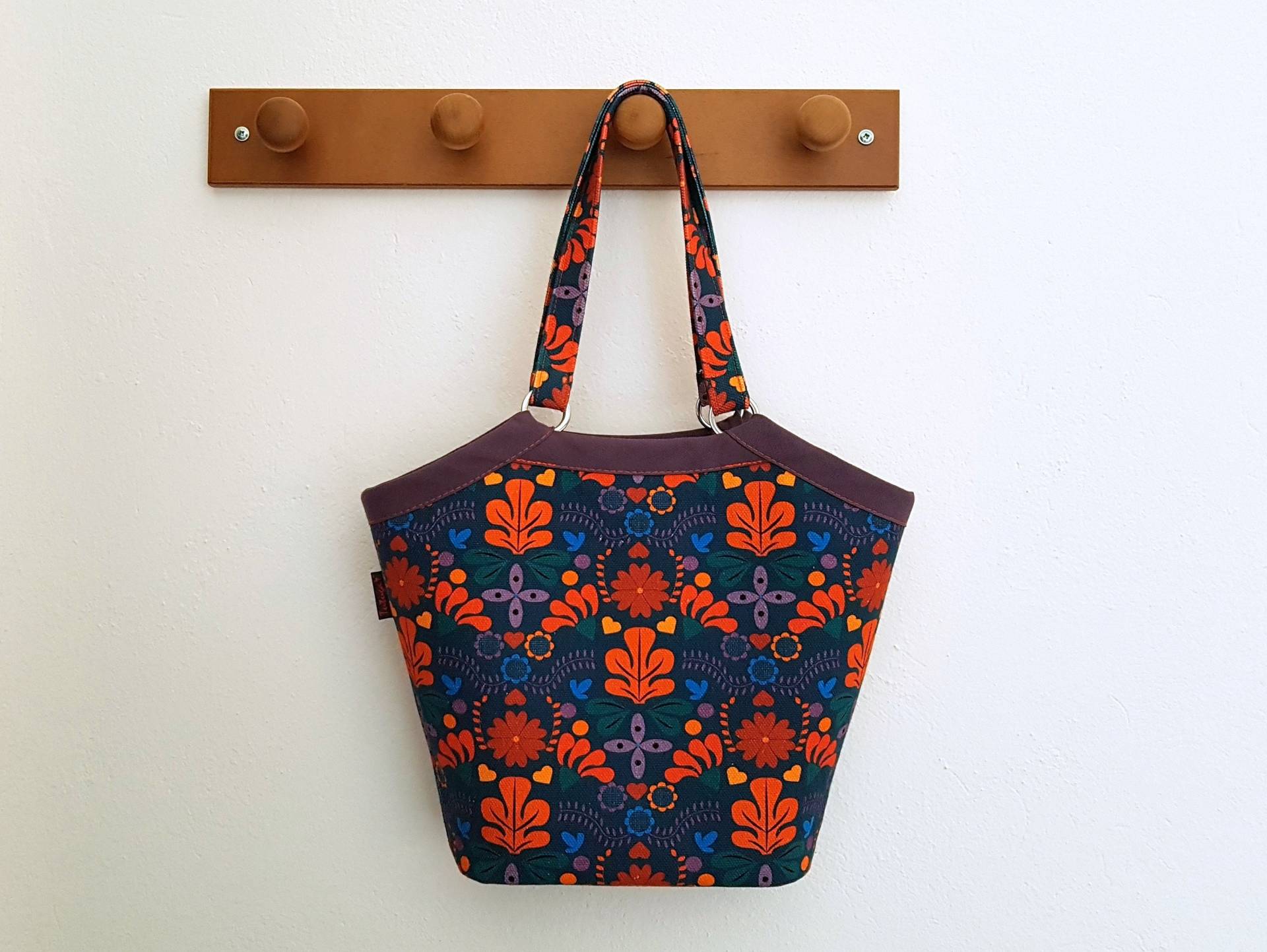 Kotka Bucket Bag - Umhängetasche Blau/Orange Mit Ornamentmotiven Vegane Boho Schultertasche Sommerliche Tasche von Tutuga