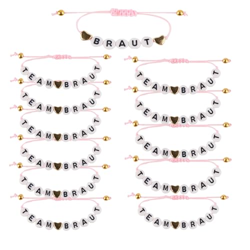 Tutukyle 12 Stück JGA Armbänder Frauen, 1 Armband Braut+11 Team Braut, Einstellbar Team Bride Armbänder, JGA Accessoires für Junggesellenabschied Frauen Hochzeit Dekoration(Rosa) von Tutukyle