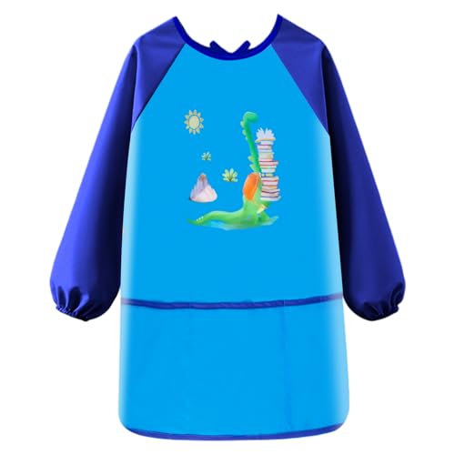 Tutukyle Malschürze Kinder, Malkittel schule 1. klasse, Malerkittel Bastelschürze 6-12 Jahre Langarm mit Klettverschluss, 3 Taschen Malerkittel, Langen Ärmeln, Wasserdicht von Tutukyle