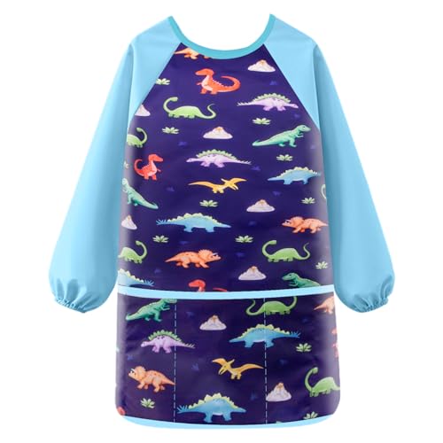 Tutukyle Malschürze Kinder, Malkittel schule 1. klasse, Malerkittel Bastelschürze 6-12 Jahre Langarm mit Klettverschluss, 3 Taschen Malerkittel, Langen Ärmeln, Wasserdicht von Tutukyle