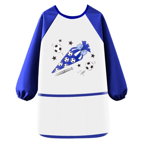 Tutukyle Malschürze Kinder, Malkittel schule 1. klasse, Malerkittel Bastelschürze 6-12 Jahre Langarm mit Klettverschluss, 3 Taschen Malerkittel, Langen Ärmeln, Wasserdicht von Tutukyle