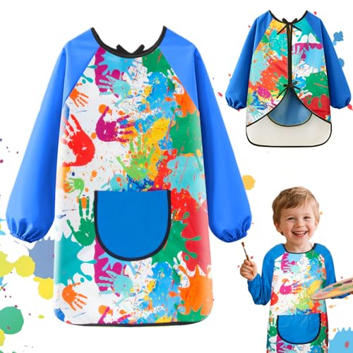 Tutukyle Malschürze Kinder- Wasserdicht Malkittel Schule 1.Klasse, Malschürze Kinder Schule ab 6 Jahre, Kinderschürze mit Taschen, Malerkittel Bastelschürze Tuschkittel für Basteln Malen Kochen von Tutukyle