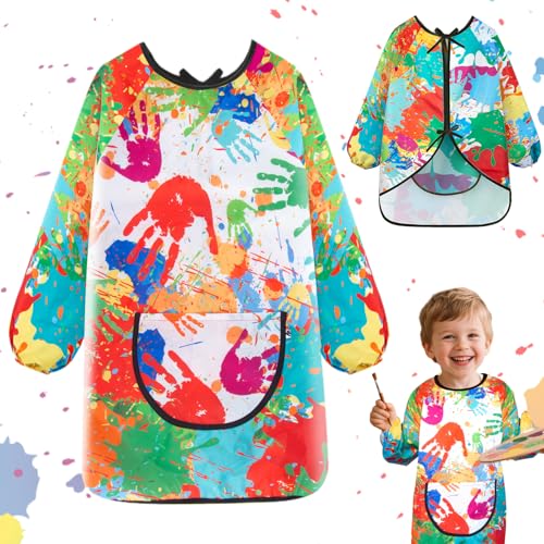 Tutukyle Malschürze Kinder- Wasserdicht Malkittel Schule 1.Klasse, Malschürze Kinder Schule ab 6 Jahre, Kinderschürze mit Taschen, Malerkittel Bastelschürze Tuschkittel für Basteln Malen Kochen von Tutukyle