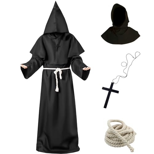 Tutukyle Mönch Kostüm Mit Kreuz Halskette - Herren Mittelalter Renaissance Robe - Mönchskutte für Halloween Karneval von Tutukyle