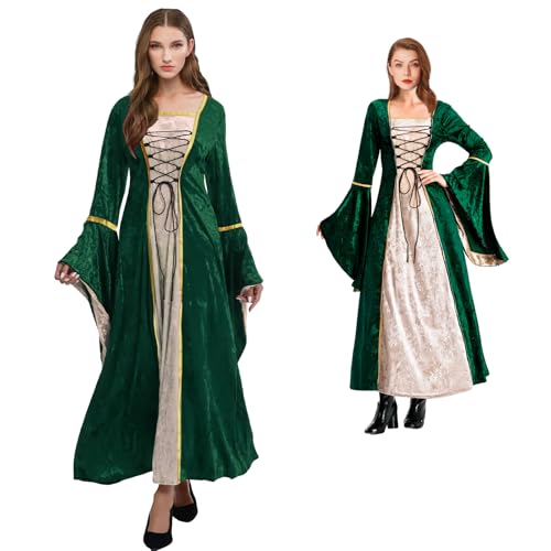 Tutukyle Renaissance Kleid Damen Retro Mittelalter Kleid mit Korsett Viktorianische Trompetenärmel Gothic Maxikleid Damen Halloween Karneval von Tutukyle