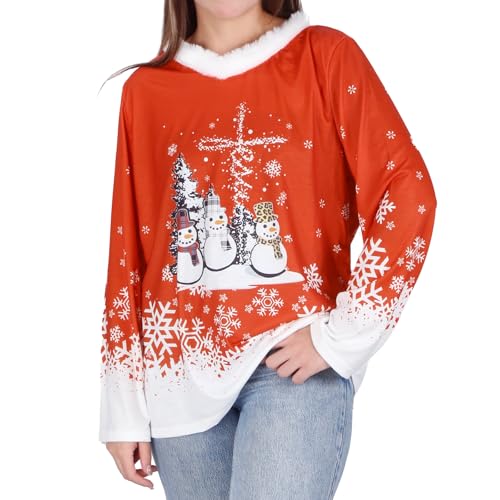 Weihnachtspullover Damen Merry Christmas Sweatshirt Elegant Weihnachten Rundhals Langarm Sweatshirt Shirts Rudolph Rentier Druck Lustige Ugly Christmas Sweater für Frauen Teenager Mädchen von Tutukyle