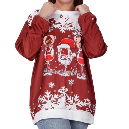 Weihnachtspullover Damen Merry Christmas Sweatshirt Elegant Weihnachten Rundhals Langarm Sweatshirt Shirts Rudolph Rentier Druck Lustige Ugly Christmas Sweater für Frauen Teenager Mädchen von Tutukyle