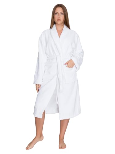 Tuva Home Weißer Bademantel Morgenmantel Frottee 100% Baumwolle 450g/m2 Unisex für Damen und Herren Dicker Hotel Bademantel Größen 3XL von Tuva Home