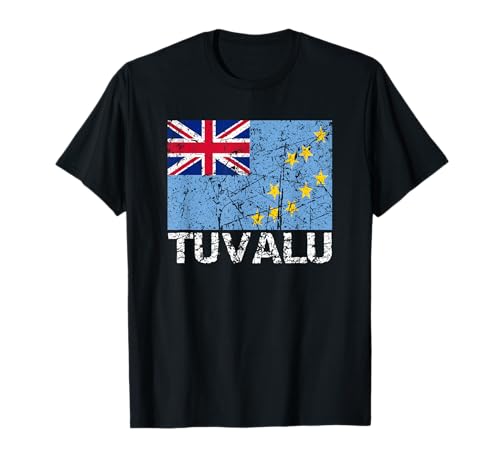 Tuvaluanische Flagge von Tuvalu Distressed Herren Damen Kinder T-Shirt von Tuvalu Flag Heritage Apparel & Gifts