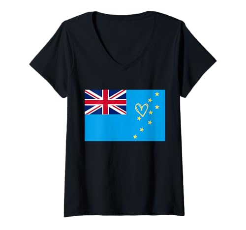 Damen Tuvalu Flagge Tuvaluan Heart Proud Heritage National Day T-Shirt mit V-Ausschnitt Damen Tuvalu Flagge Tuvaluan Heart Proud Heritage National Day T-Shirt mit V-Ausschnitt von Tuvalu Flag Tuvaluan Proud National Day Gifts Idea