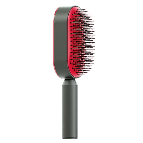 Kissen-Haarbürste, Entwirrende, Leichte, Selbstreinigende Haarbürste, Kopfhautmassage, Ergonomischer Griff für Frauen für zu Hause (Rot) von Tuwei