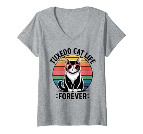 Damen Smoking Katzenleben Männer Frauen Kinder Geschenk T-Shirt mit V-Ausschnitt Damen Smoking Katzenleben Männer Frauen Kinder Geschenk T-Shirt mit V-Ausschnitt von Tuxedo Life Forever