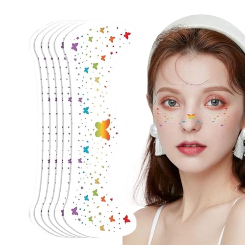 Tuxuseo Makeup Patches Für Gesicht, Kosmetik Aufkleber, Langhaftende Wasserdichte Glitzer-Applikationen 6 Stück für Halloween Cosplay Begeisterte Musikfestivals von Tuxuseo