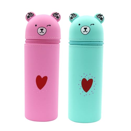 Federmäppchen Reißverschluss, 2 In 1 Standmäppchen, Federtasche Mädchen, Federmäppchen Aus Weichem Silikon, Schlampermäppchen Und Stifteköcher, Niedliches Federmäppchen Cartoon Bleistifthalter von Tuxxjzm