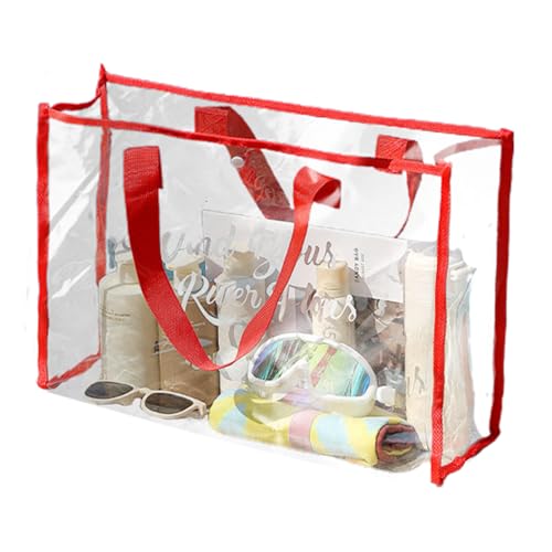 Tuxxjzm Transparente Strandtasche, durchsichtige Reisetasche groß | Durchsichtige Einkaufstasche - wasserdichte PVC-Einkaufstasche, große transparente Strandtasche, transparente Tasche mit langem von Tuxxjzm