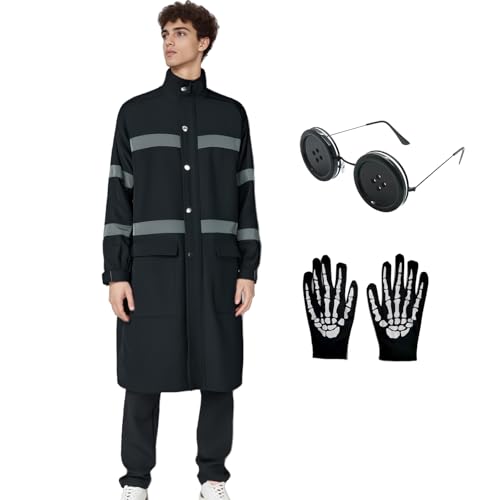 Tvnxdgl Wybie Lovat Kostüm Herren Wybie Regenmantel Schwarz Rollkragen Jacke Coraline Cosplay Knopf Augen Brille Schädel Handschuhe Set, Schwarz, X-Large Tvnxdgl Wybie Lovat Kostüm Herren Wybie Regenmantel Schwarz Rollkragen Jacke Coraline Cosplay Knopf Augen Brille Schädel Handschuhe Set, Schwarz, X-Large von Tvnxdgl
