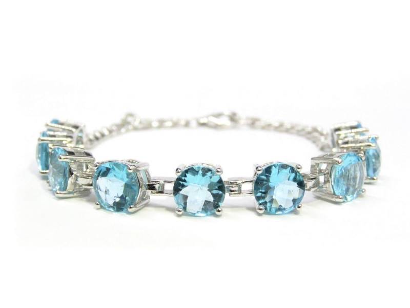 B80808H 14.5Ct Schachbrettschliff Runde Blaue Helenit 8 Mm Sterlingsilber Armband von TwankeeJewelry