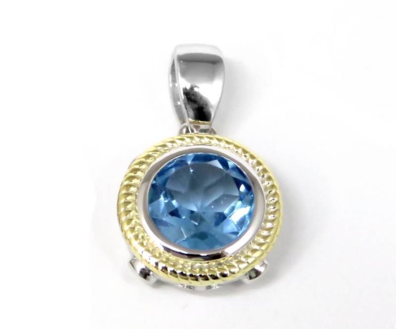 P6303S Zweifarbiger Runder Blautopas November Geburtsstein Sterling Silber Anhänger Mit 14K Gold Akzenten Geschenk Für Sie von TwankeeJewelry