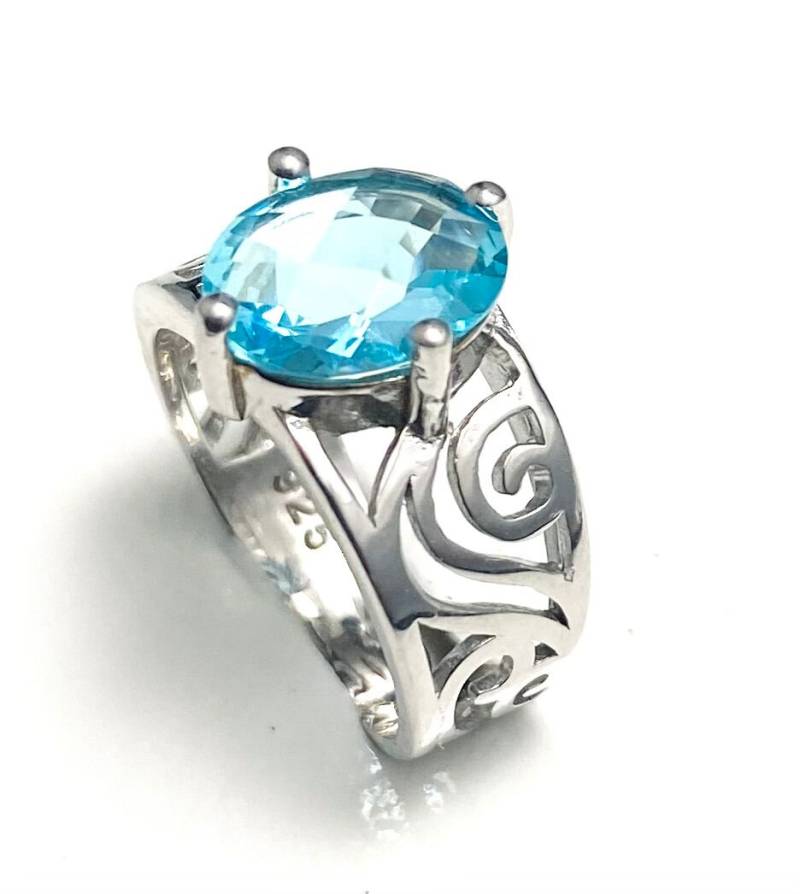 R11309S Filigran Blautopas November Geburtsstein Jugendstil Set Sterling Silber Ring Geschenk Für Sie von TwankeeJewelry