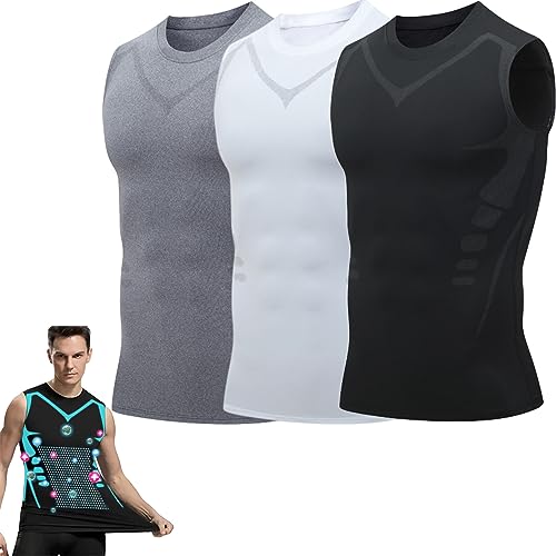 Twaynorb 2023 New Version Ionic Shaping Vest Men, Comfortable and Breathable Ice-Silk Fabric for Men to Build a Perfect Body (Black+White+Gray,XX-Large) von Twaynorb