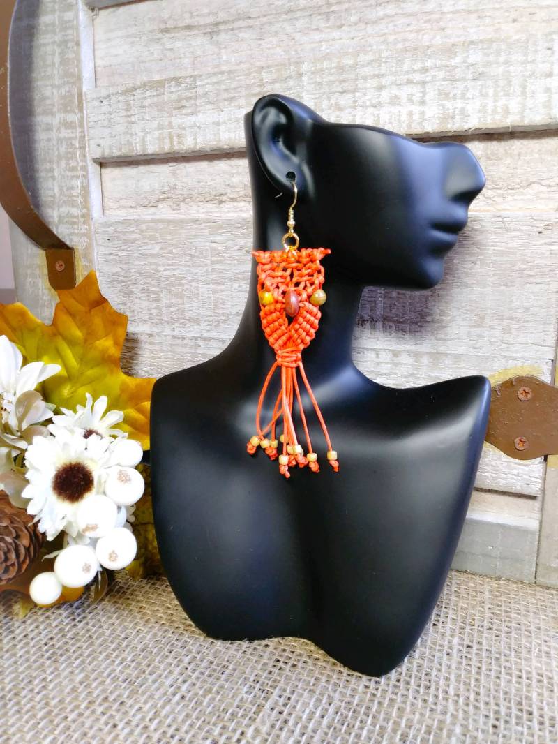 Orange Eulen Ohrringe, Makramee Leder Statement Einzigartige Ohrringe Orange Eulen Ohrringe, Makramee Leder Statement Einzigartige Ohrringe von TweetLolaCreations