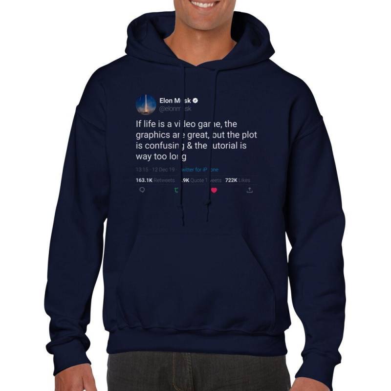 Hoodie Elon Musk Zitat « If Life Is A Video Game » Auf Twitter von TweetshirtUSA