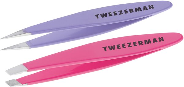 Tweezerman Mini Slant & Point Tweezer Set - Schräge & Spitze Mini Pinzetten, Pink & Lilac von Tweezerman