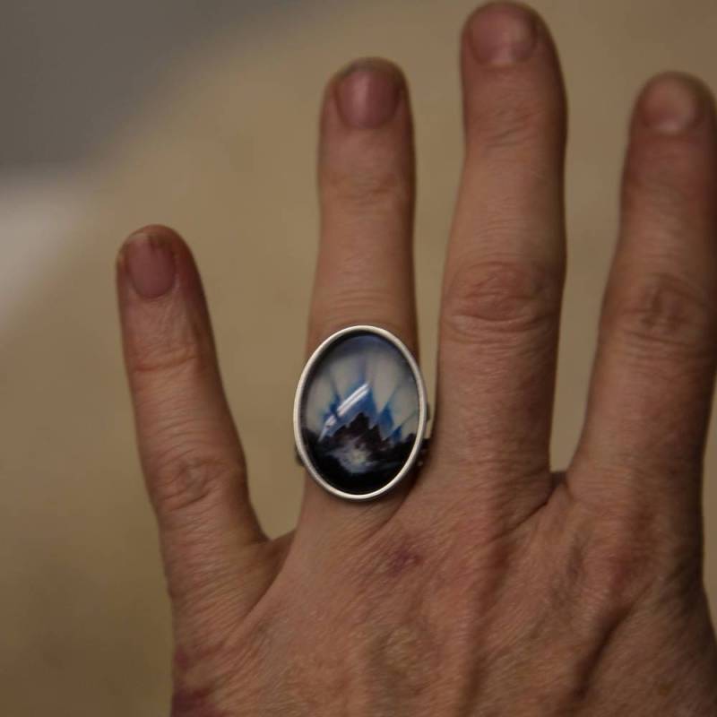 Kunst Ring, Edelstahl Schmuck Mit Reproduktion Und 18x25mm Glas Cabochon von TwentschKunstProduct