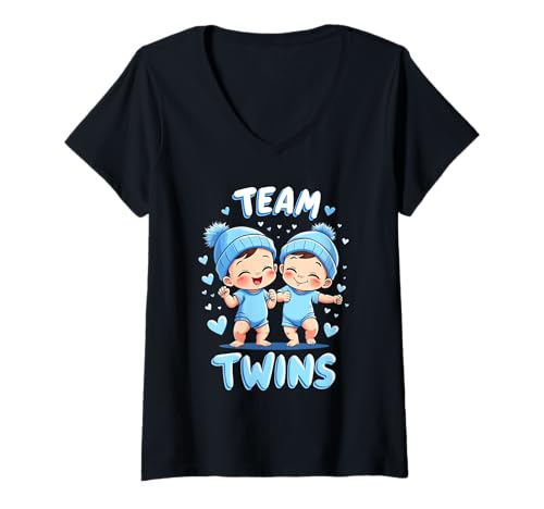 Damen Team Twins Gender enthüllen neue Zwillingsjungen T-Shirt mit V-Ausschnitt Damen Team Twins Gender enthüllen neue Zwillingsjungen T-Shirt mit V-Ausschnitt von Twin Sons Announcement Designs