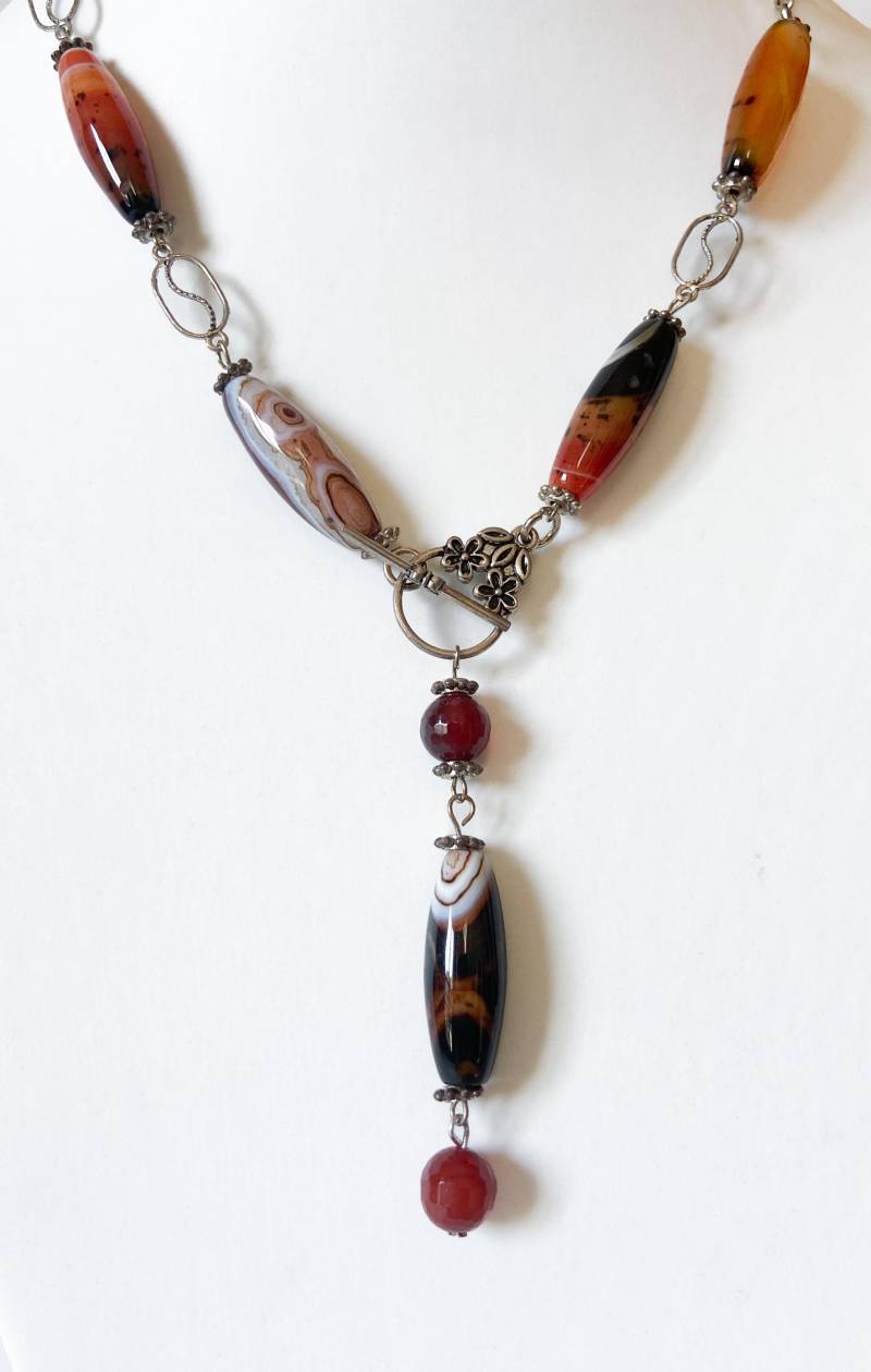 Multi-Color Achat Edelsteinkette Handgemachte Silberkette, 48cm von TwinCreeksCharming