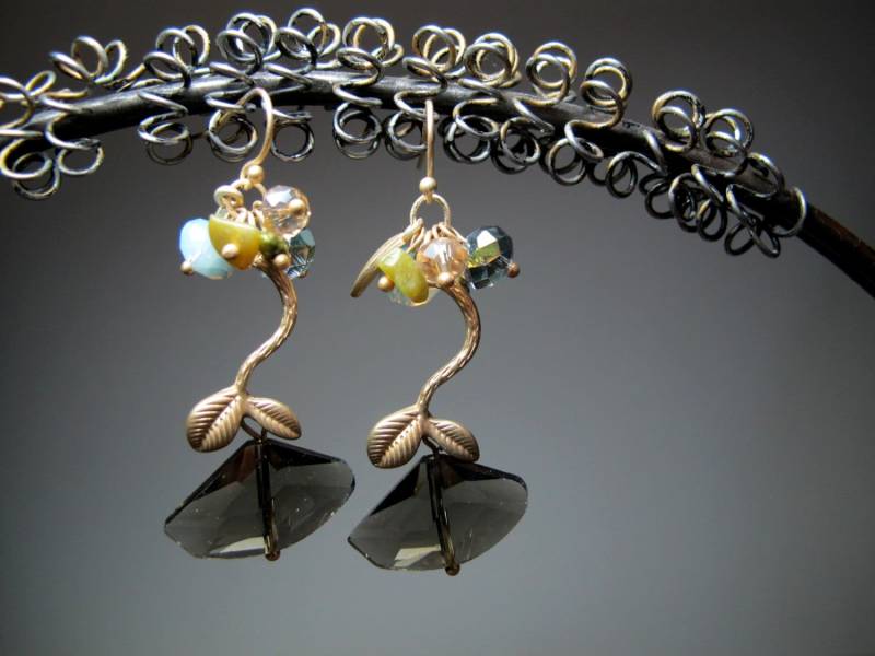 Rauchquarz Swarovski Ohrringe Gold Filled Baumeln Gruppe von TwinCreeksCharming