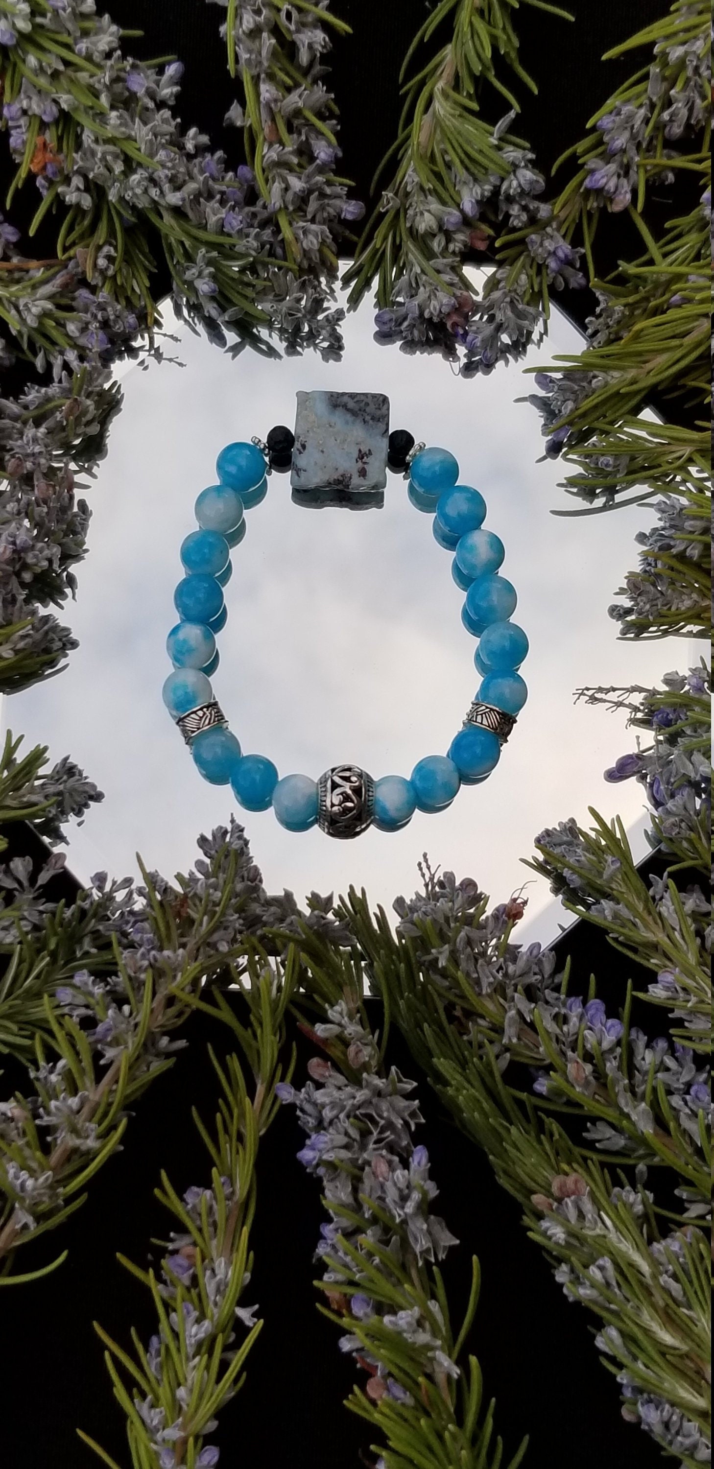 Seltene Echte Larimar Armband W/Lava Rock Soul-Mate-Armband Sängers Schutz 8mm Seltene Echte Larimar Armband W/Lava Rock Soul-Mate-Armband Sängers Schutz 8mm von TwinFlameHealingArt