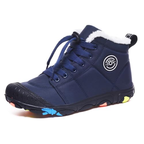 Barfußschuhe Unisex Kinder Winterstiefel 2023 Outdoor Winter Warm rutschfest Wasserdicht Gefüttert Wanderstiefel Leicht Winterschuhe Traillaufschuhe Jungen Mädchen Trekking 30-39 Dunkelblau 31 EU von Twinice