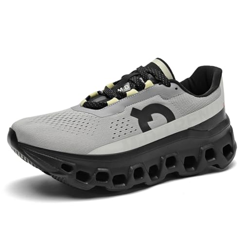 Herren Damen Sportschuhe Laufschuhe mit Luftpolster Turnschuhe Profilsohle Sneakers Leichte Schuhe Dunkelgrau schwarz 43EU von Twinice