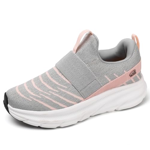 Herren Damen Sportschuhe Laufschuhe mit Luftpolster Turnschuhe Profilsohle Sneakers Leichte Schuhe Grau und Rosa 37EU von Twinice