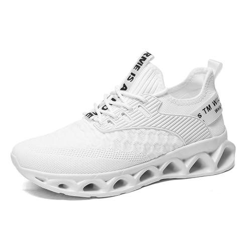 Herren Damen Sportschuhe Laufschuhe mit Luftpolster Turnschuhe Profilsohle Sneakers Leichte Schuhe Weiß EU 45 von Twinice