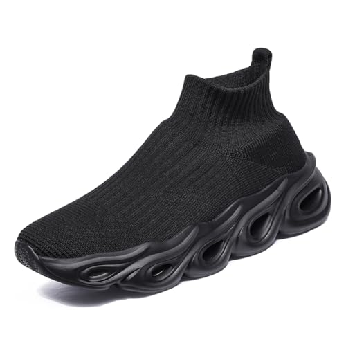 Herren Damen Sportschuhe Schuhe Laufschuhe mit Luftpolster Turnschuhe Profilsohle Sneakers Leichte Schwarz 45EU von Twinice