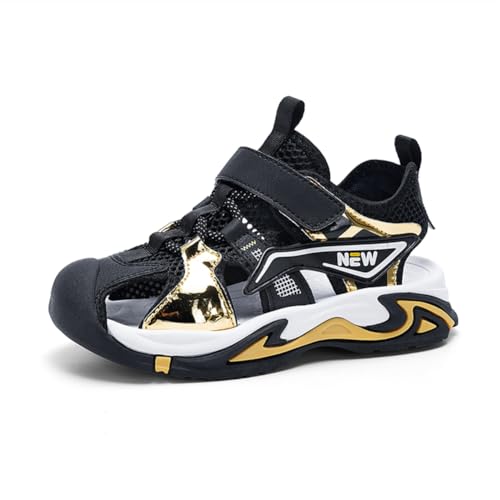 Jungen Sandalen Trekking Wandern Kinder Sandalen Outdoor Geschlossene Zehe Sandalen Sportliche Sommerschuhe schwarzes Gold 29EU von Twinice