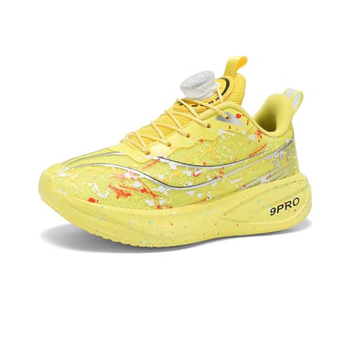 Kinder Drehbare Tasten Sneaker Laufschuhe Turnschuhe Jungen Mädchen Mode Leicht Sportschuhe Atmungsaktive Outdoor Joggingschuhe Freizeitschuhe Gelb 31EU von Twinice